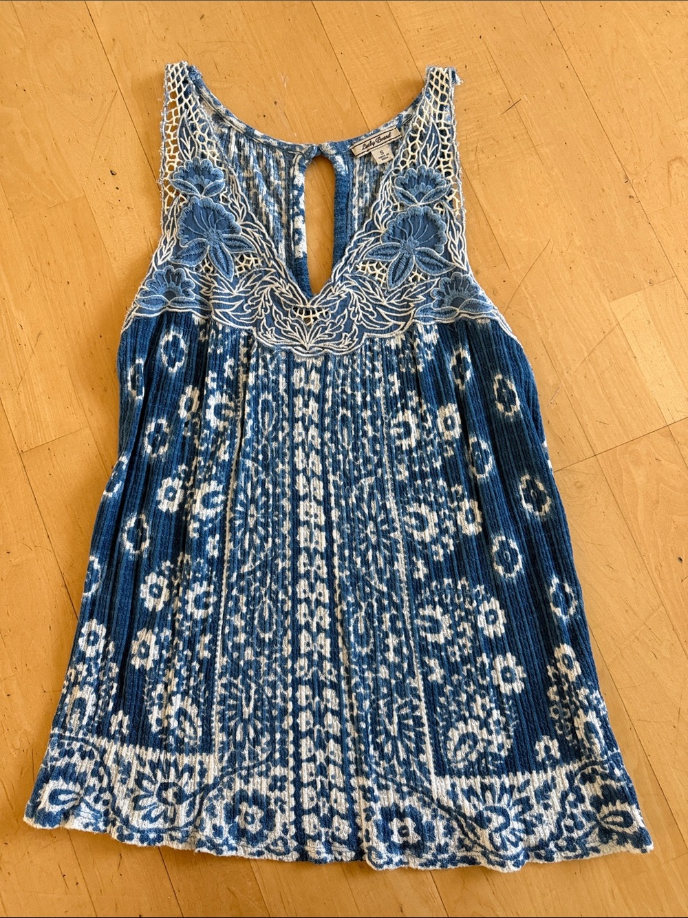 Lucky Brand Blue Embroidered Floral Tank Top